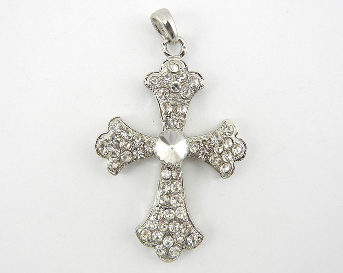 Silver-tone Rhinestone Cross Pendant