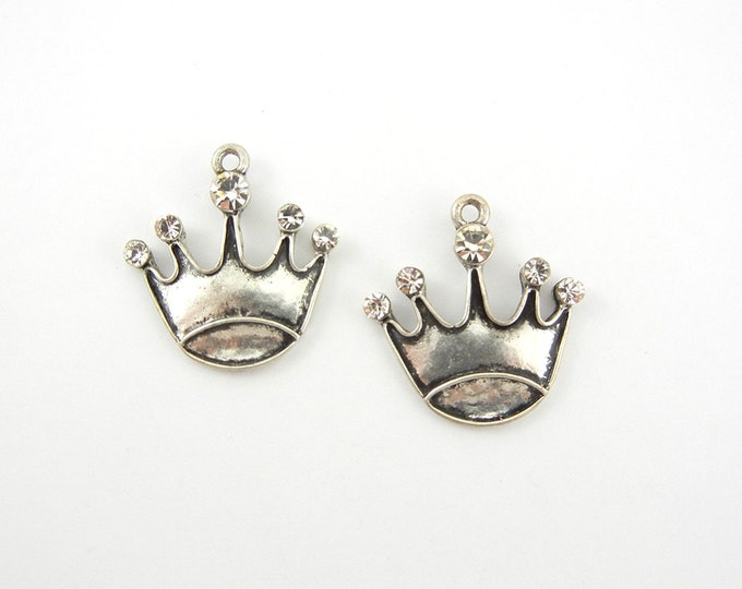 Pair of Antique Silver-tone Rhinestone Crown Charms