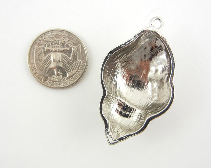 Silver-tone Seashell Charm Pendant with Scattered Rhinestones