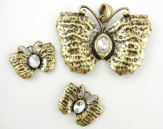 Set of Antique Gold-tone Butterfly Pendant and Charms