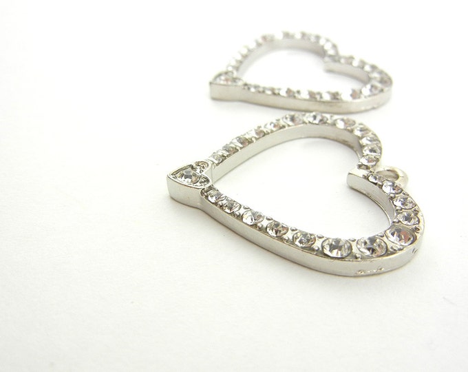 Pair of Silver-tone Rhinestone Heart Charms