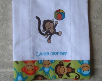 Personalized embroidered baby burp cloth - monkey