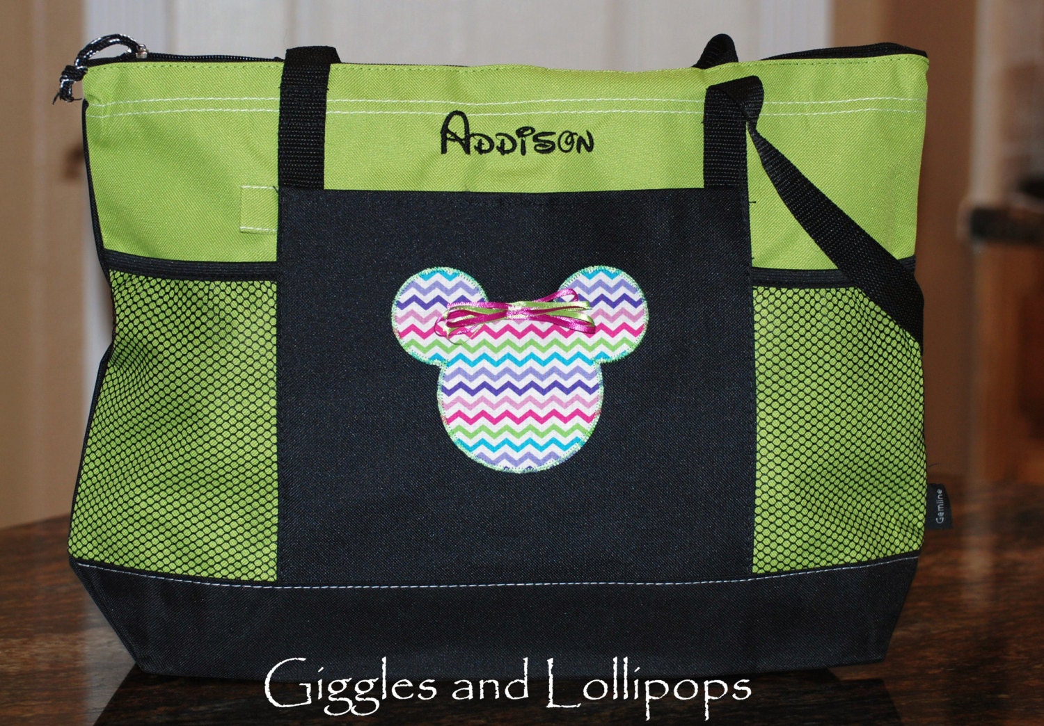 Personalized large zippered Disney tote bag Mickey or minnie