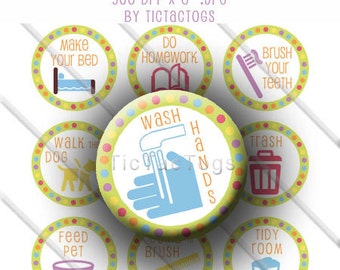 Printable Chore Chart Behavior Reward DIY magnets Boys and Girls Bottle Cap Images 1 Inch Circles Collage 4 x 6 - Instant Download - BC323