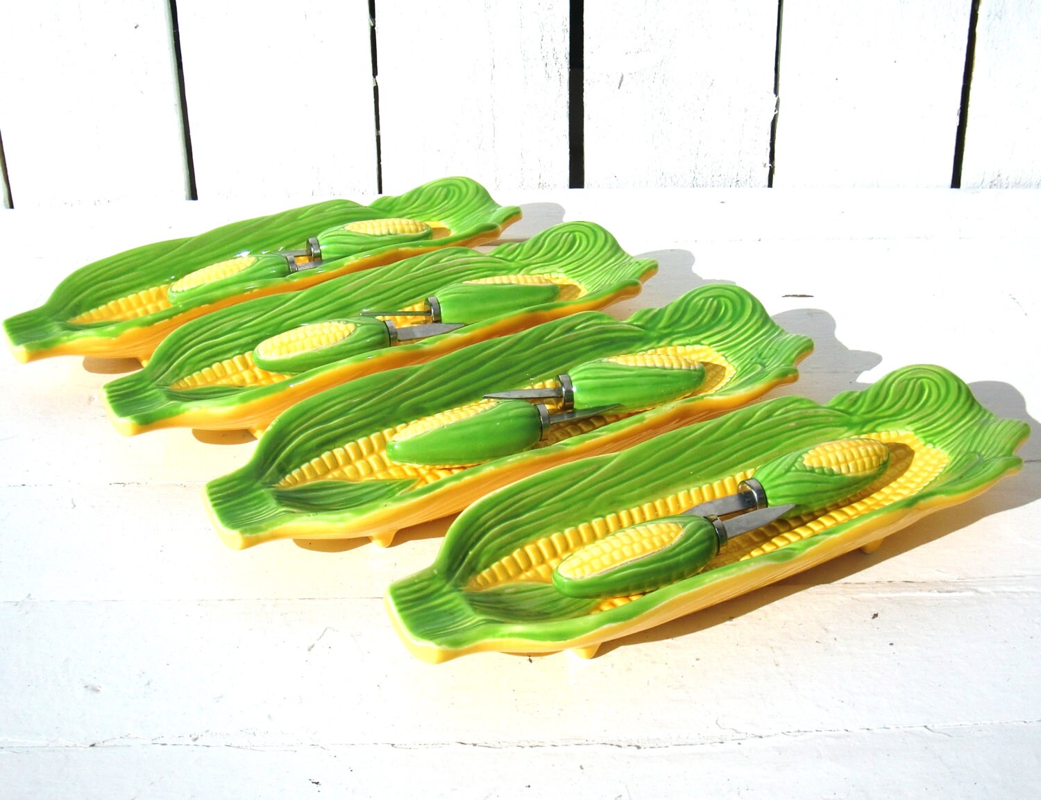 Vintage Corn on the Cob Trays with Stainless Steel Holders