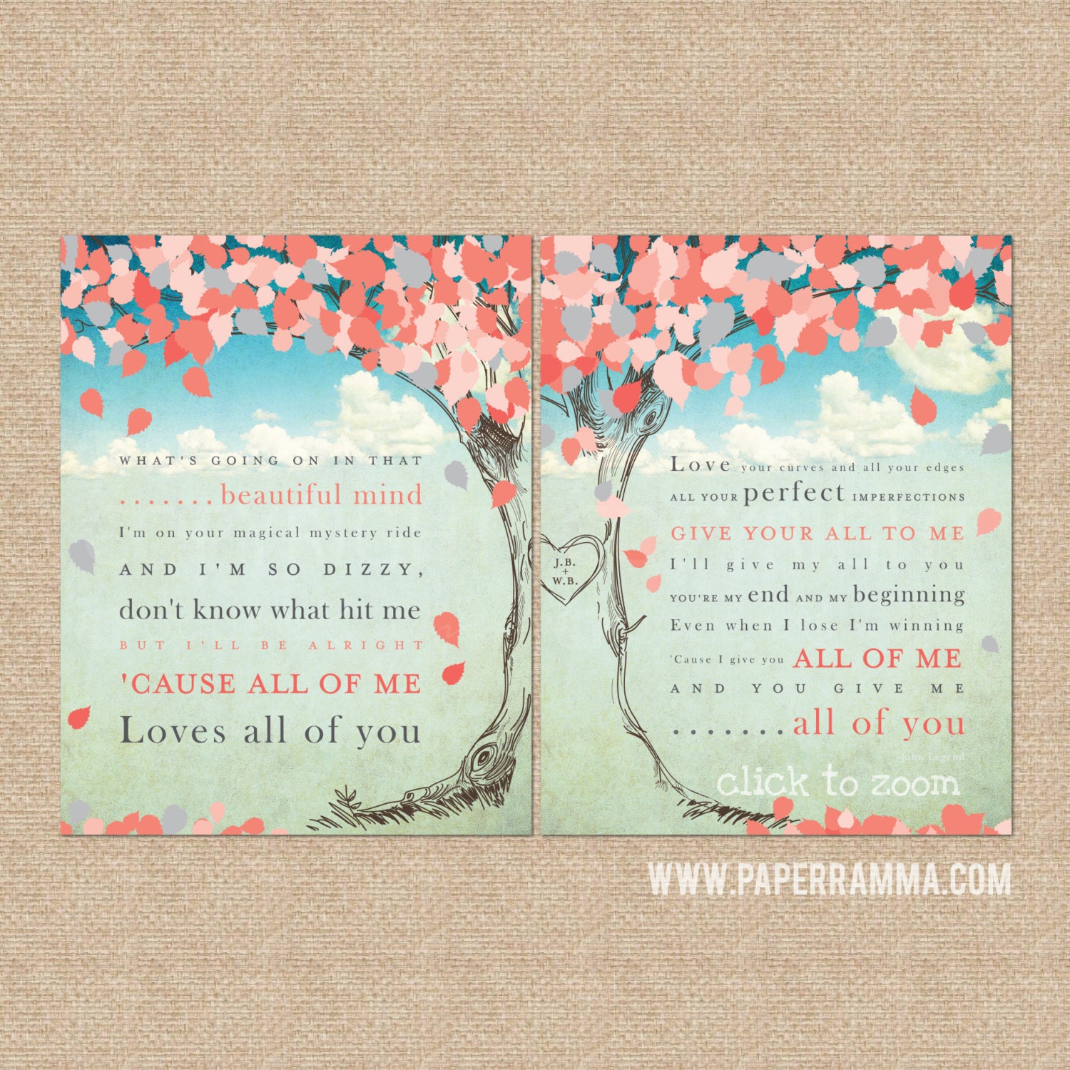 All of Me John Legend Lyric Print / Personalized Keepsake