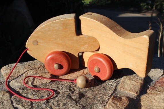 Items similar to Vintage Wooden Toy Fish- Wooden Pull Toy- The