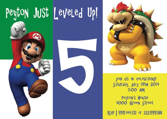 Items similar to Super Mario Bros Customizable Party Invitation with ...