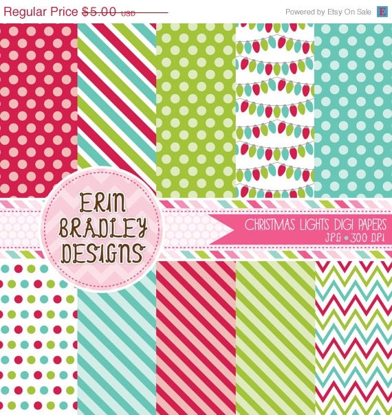 50% OFF SALE Christmas Lights Digital Paper Pack Personal & Commercial Use Red Green Blue INSTANT Download Il_570xn