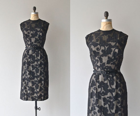Belladonna sheath dress vintage 1950s dress black floral