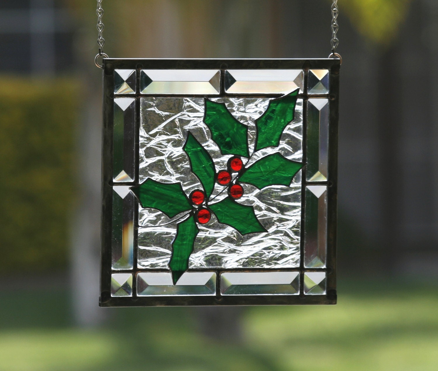 Winter Holly Stained Glass Window Panel Stain Glass Holly 8083