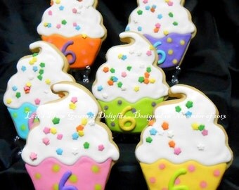 Cupcake Cookies - Sparkle Cupcakes - Cupcake Cookie Favors - 12 Cookies