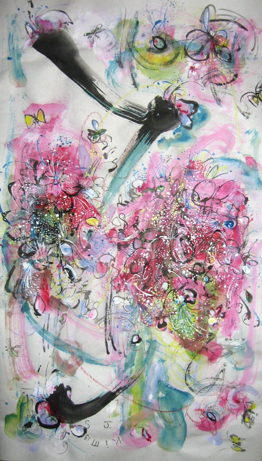 peach Abstract Painting blossom art original abstract by sjkim