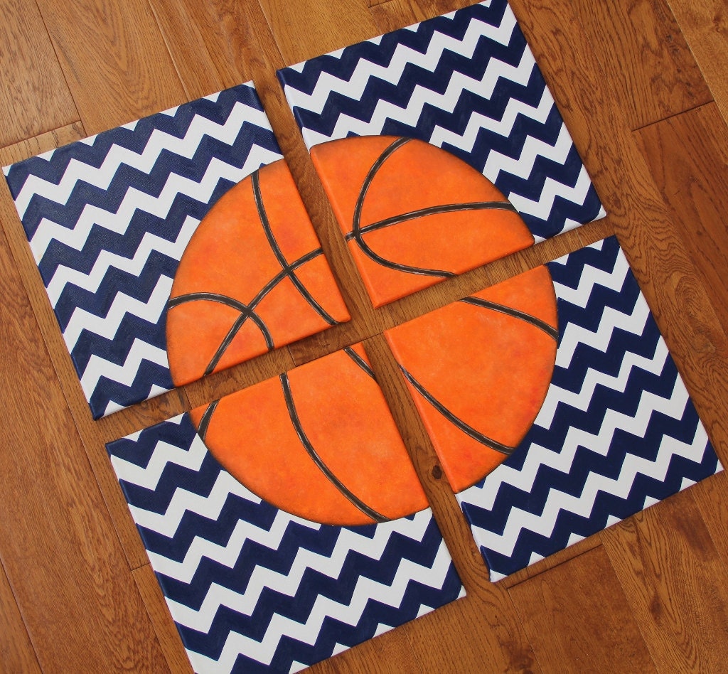 4 paintings 8 x 10 or 12 x 12 Chevron Basketball Blue Canvas