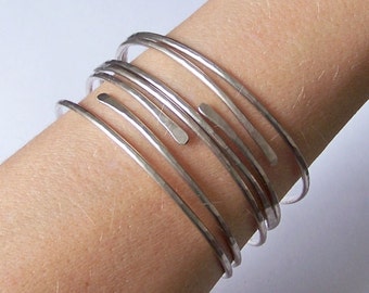Silver Bangles - 4 Thick Open End Bangle Bracelets - Stacking Bangles - Stackable German Silver Bangle Bracelets - Made to Order
