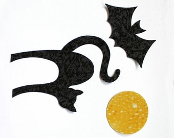 fabric applique iron on shapes black cat bat and moon halloween decorations - Black Cat Halloween Decorations fabric applique iron on shapes black cat bat and moon halloween decorations - Black Cat Halloween Decorations