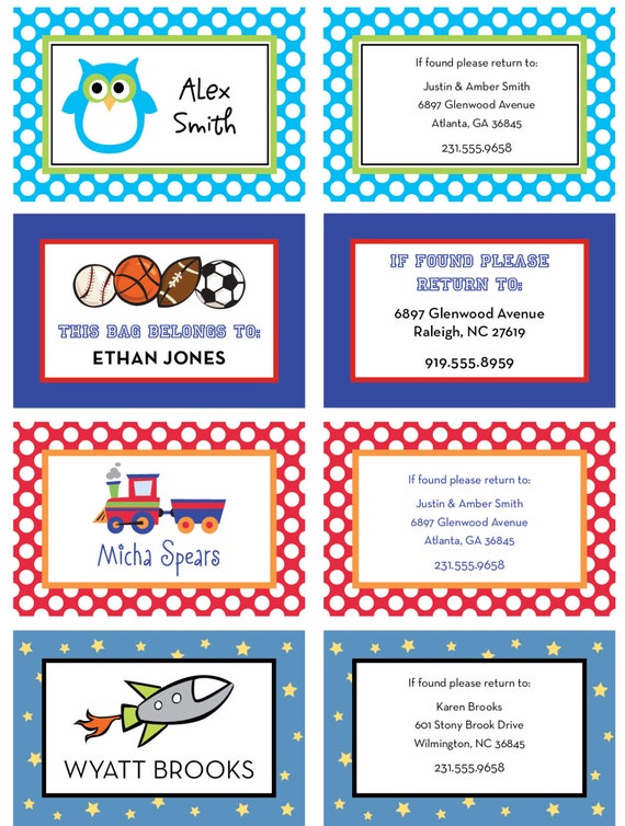 Bag tags for boys, personalized, laminated - you pick the design Il_570xn