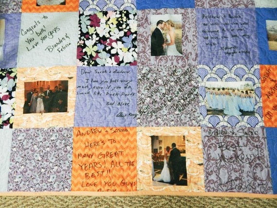 Wedding Guest Book Quilt with photos, Photograph and Autograph Quilt, Wedding Quilt ...