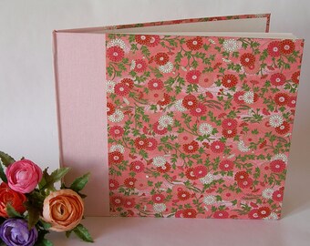 Guest book unlined - pale pink and chrysanthemum chiyogami -8x9in 20x23cm - Ready to ship