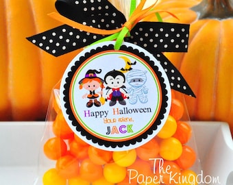 Halloween Hang Tags, Halloween Kids, Personalized Halloween Gift Tags, Party Favor Labels -Set of 12