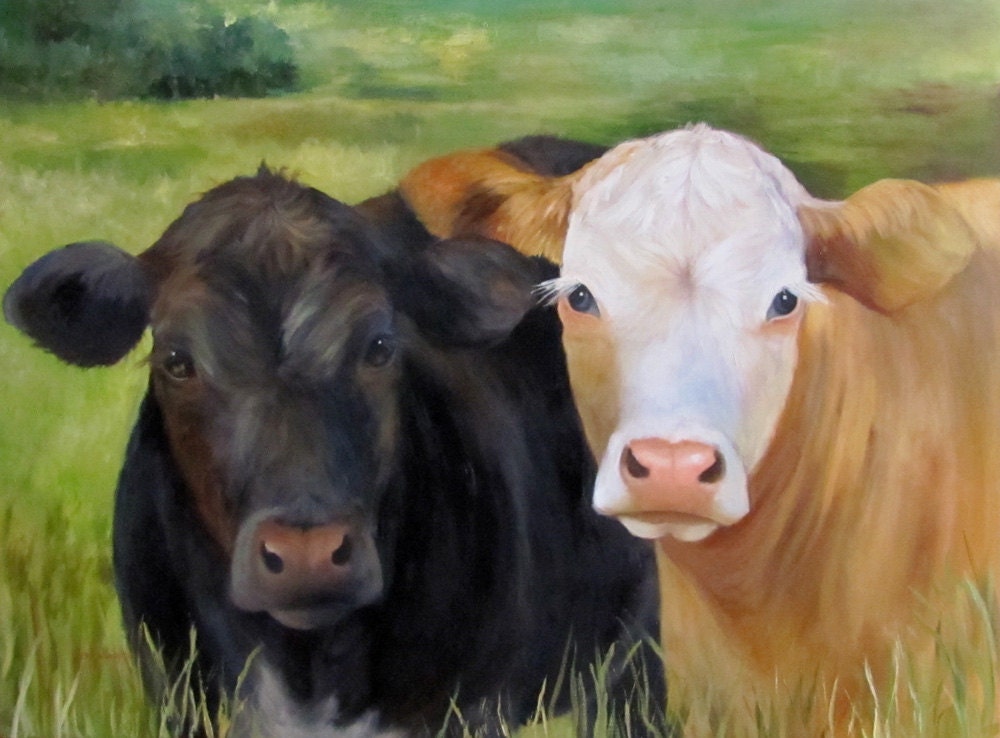 Large Cow Art Painting Ms Charity And Ms Grace 30x40 Canvas