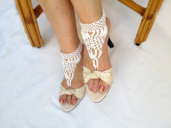 White Crochet Barefoot Sandals, Bridal Barefoot Sandals, Foot Jewelry ...