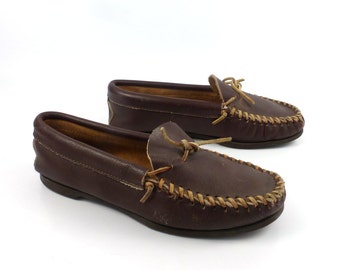 Brown Minnetonka Moccasins Vintage 1980s Leather Slip on Shoes men's size 7