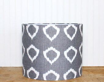 Lamp Shade Lampshade Drum Pendant Modern Nora Grey Ikat Circle Hand Woven Made to Order