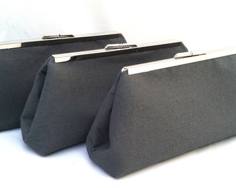 Charcoal Dark Gray Linen Handbag Clutch Wedding party Bridesmaids gift for Bride or Bridesmaids-Design your own in various colors