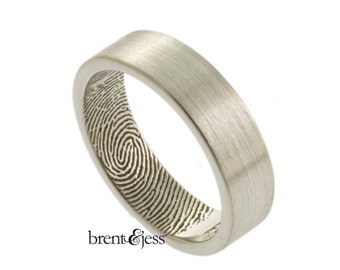 Personalized Fingerprint Ring, Wide Handcrafted Fingerprint Wedding Ring with Tip Print on the Inside in Sterling Silver Custom Wedding band