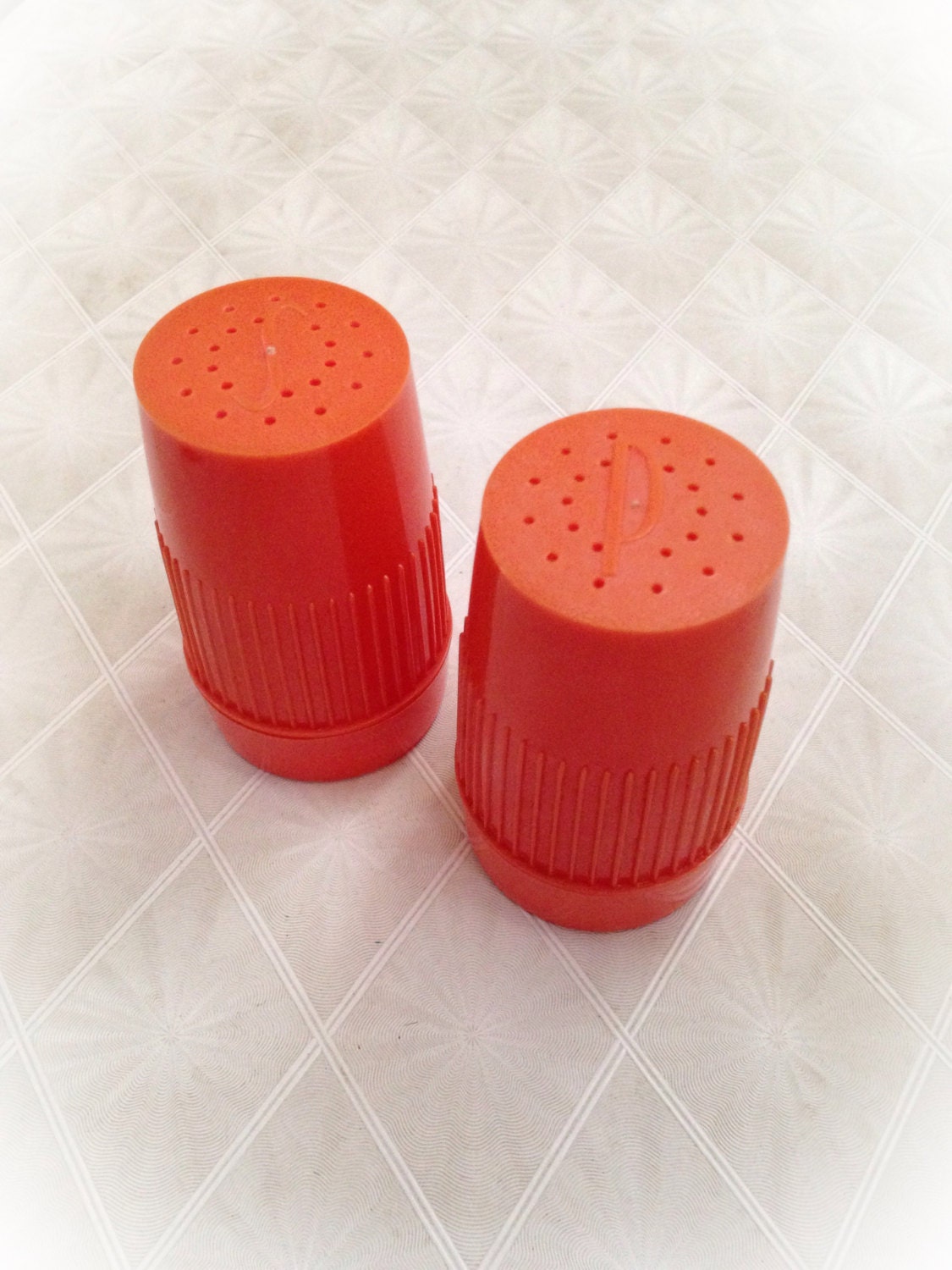 Vintage 1970s Orange Salt and Pepper Shakers Plastic Haute Juice
