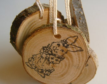 20 Easter Bunny Ornaments Gift Tags Wooden Tree Branch Rounds