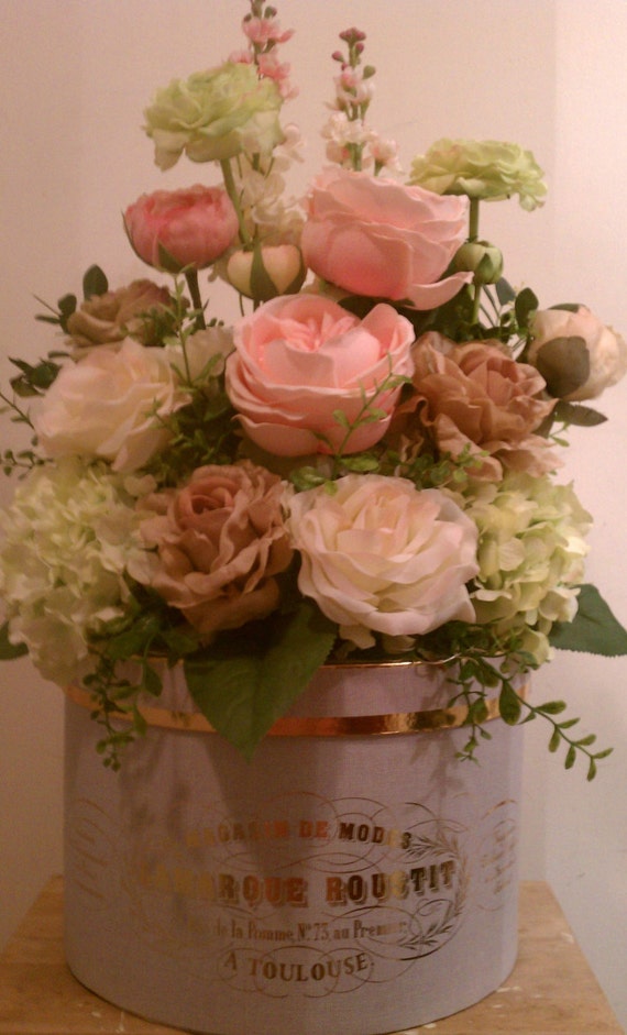 French hat box floral arrangement by lavenderlilli on Etsy