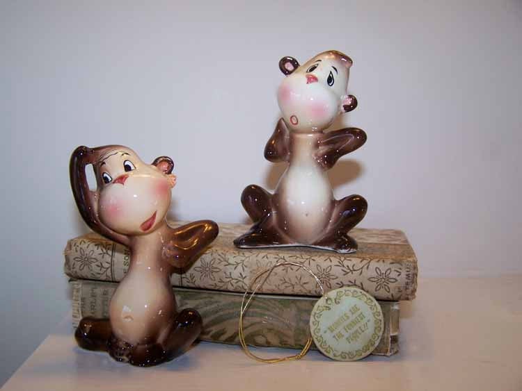 Ceramic Monkey, Salt and Pepper Shakers, Enesco Shaker Set, Original
