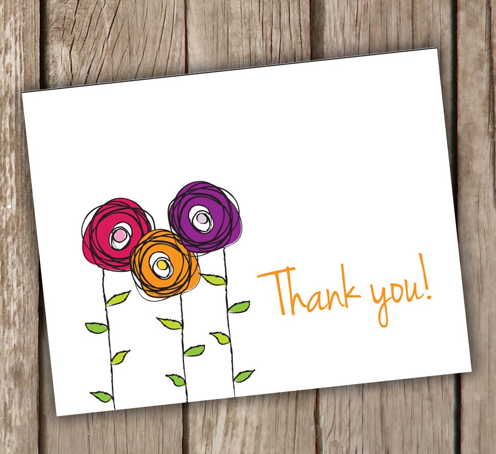 Whimsical Flower Thank you Note Cards Thank You Note Cards