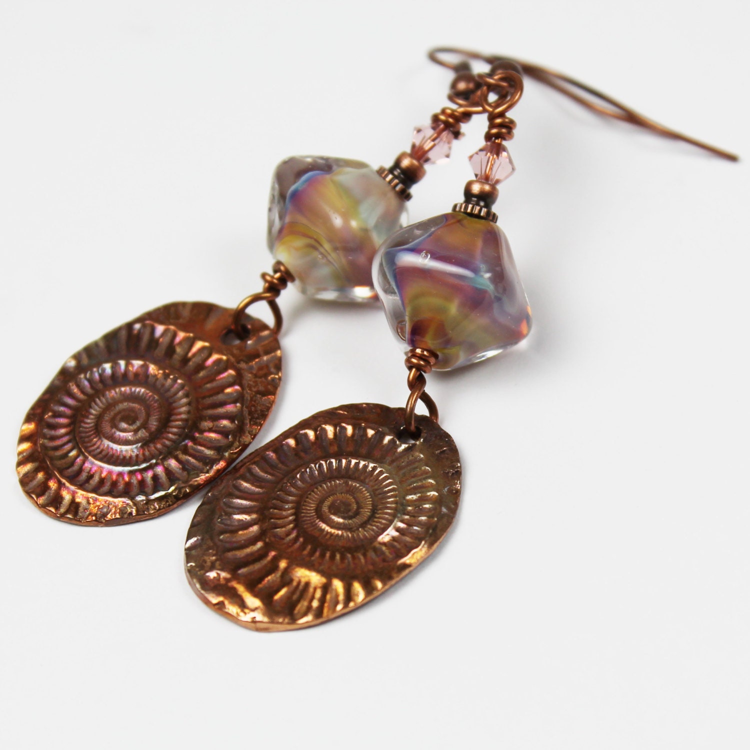 Lampwork Earrings Antique Copper by StoneDesignsbySheila on Etsy