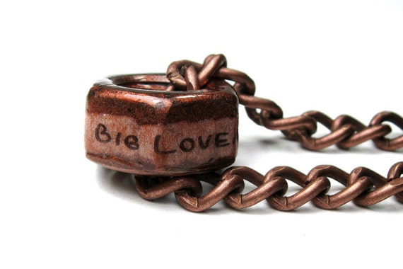 One Big Loveable Nut, Hex Nut Necklace, Antiqued Copper, Metal Jewelry, Mens Accessories, Gifts for Men, Love, Humorous, Funny, Manly, Him