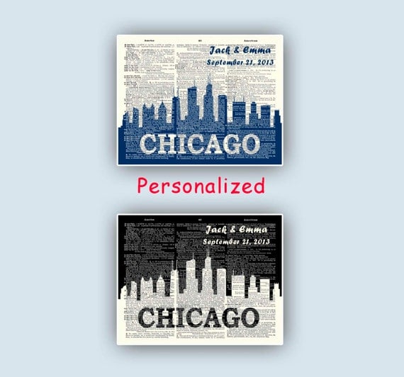 City skyline, Chicago skyline, Chicago print, Wedding gift, Chicago ...
