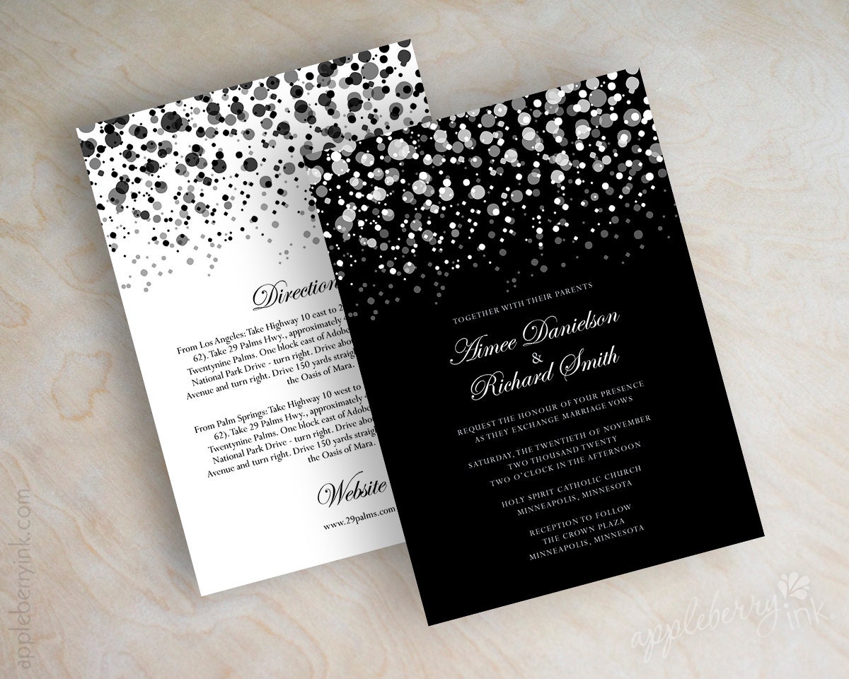 Black and white polka dot wedding invitation modern polka