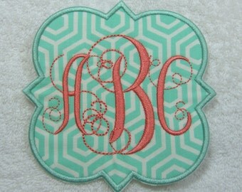 Iron on Monogram Quatrefoil Swirly Triple Monogram Embroidered Iron On Patch MADE TO ORDER