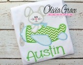 Boys Easter Shirt, Bunny Flying Airplane, Embroidered Applique Shirt or Bodysuit Il_170x135