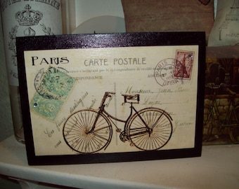 Carte postale bike block sign,Paris decor,French farmhouse,Paris theme,Paris bedroom decor,French bedroom