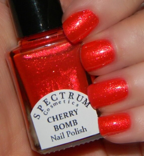 CHERRY BOMB Red Nail Polish with Gold Shimmer