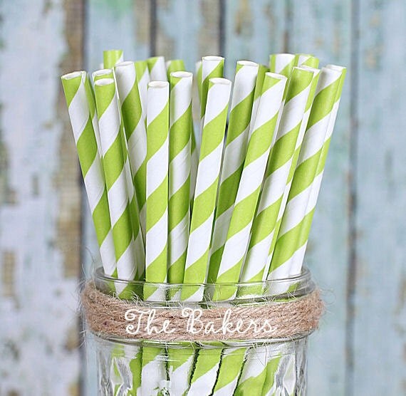 Light Lime Stripe Paper Straws SALE STRAWS Vintage Straws