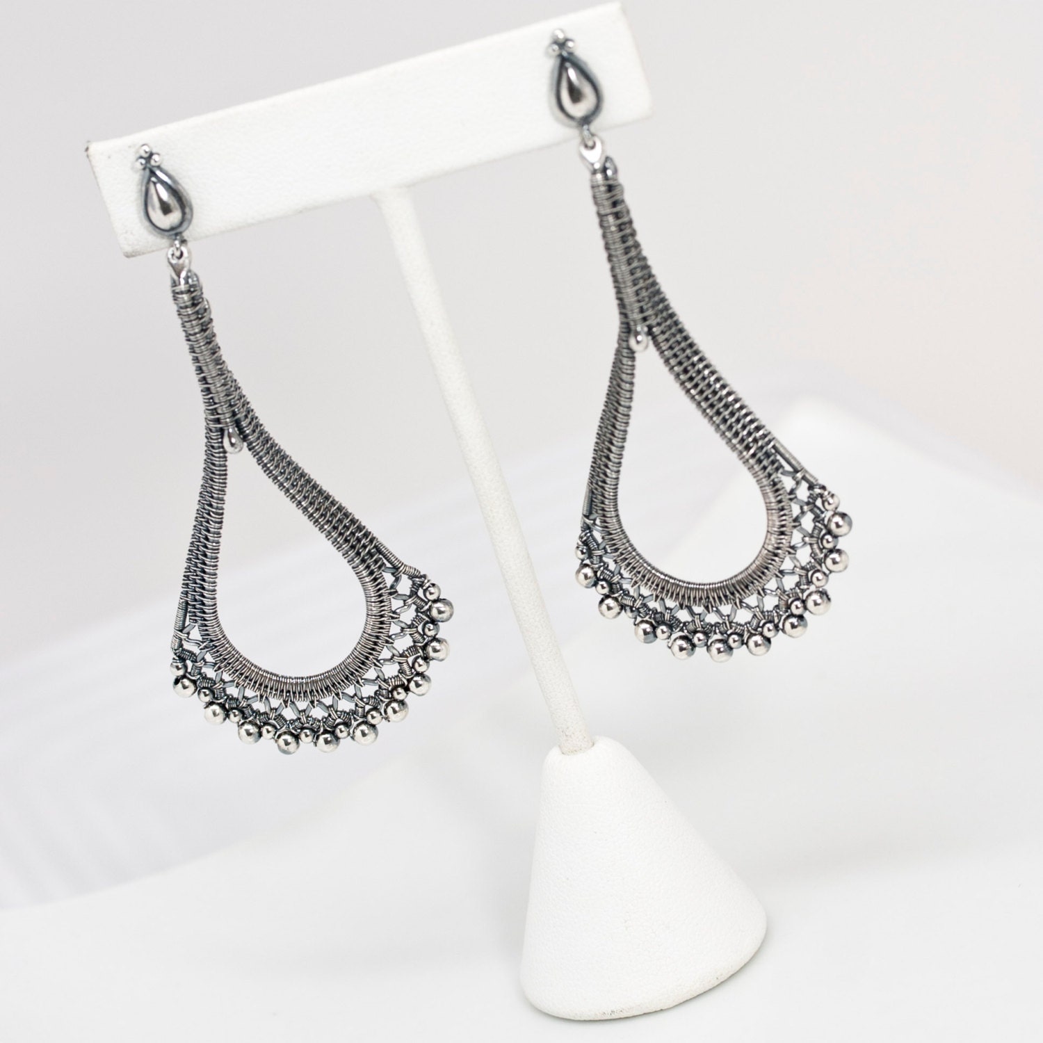 Fine Silver Chandelier Earrings Ruffles and Lace