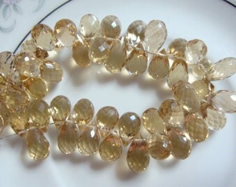 Champagne Quartz Faceted Teardrops Briolettes