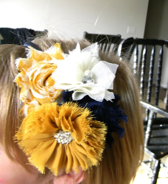 Mustard Navy headband Mustard Chiffon by LaBellaRoseBoutique