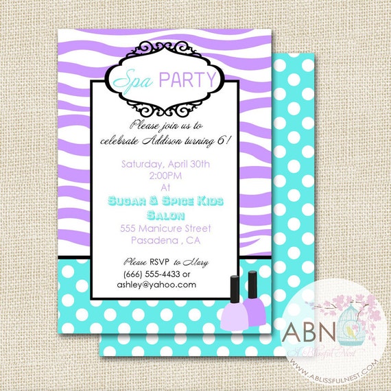 Spa Birthday Party Invitation - PRINTABLE - By A Blissful Nest Il_570xn