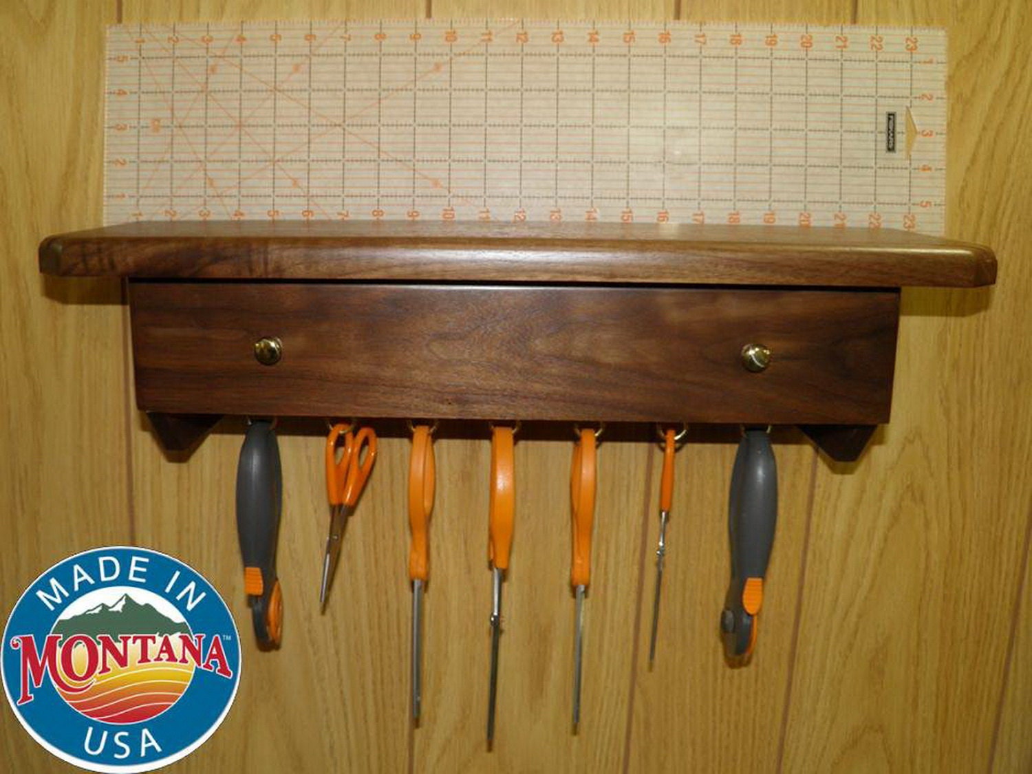 Quilting ruler holder wall mounted 14 slots solid walnut