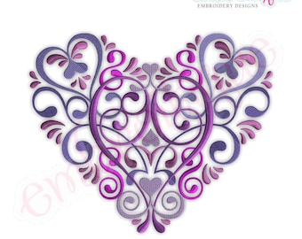 Vintage Floral Ornate Heart Embroidery Design - Large- Instant Email Delivery Download Machine embroidery design
